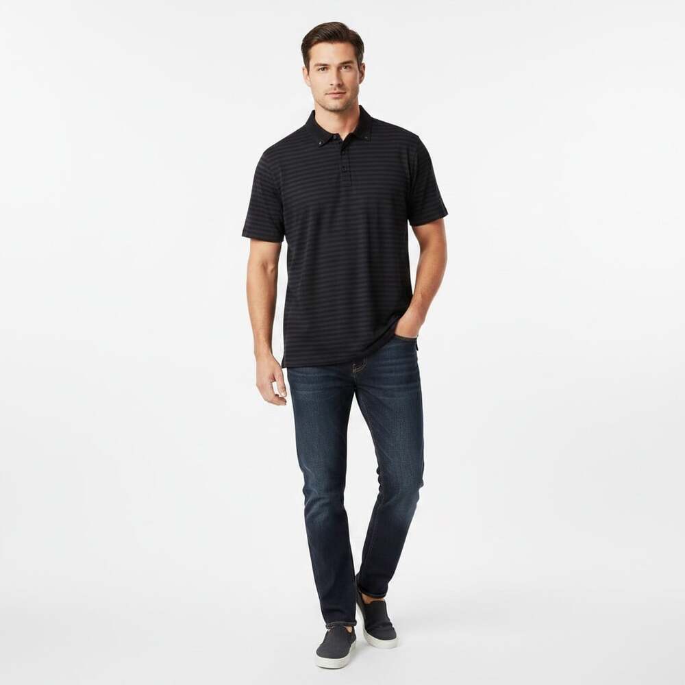 Robert Barakett Oscar SS Polo Shirt Mens XL Black Shadow Stripe Cotton Golf